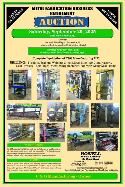 Metal Fabrication Business Retirement Auction - Howell Real Estate and Auction